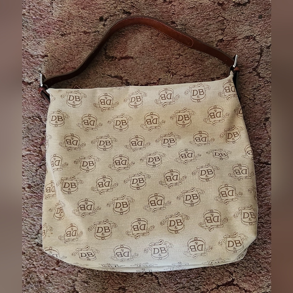 DOONEY AND BOURKE LARGE BROWN CANVAS TOTE WITH DARK BROWN MONOGRAM